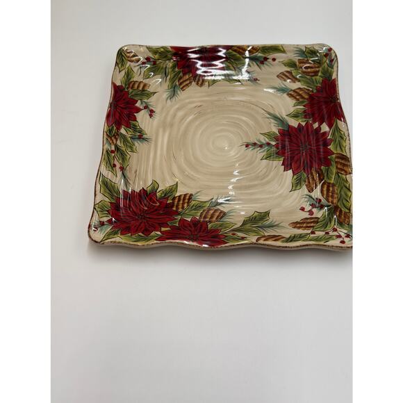 Dario Farrucci Poinsettia  · Hand-Painted Ceramic Holiday Serving Square Plate - Picture 2 of 7